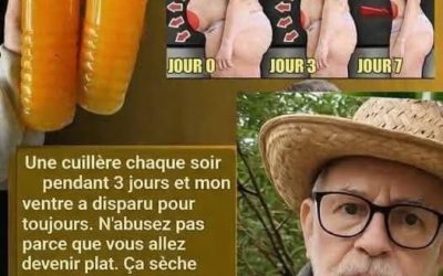 Rafraîchissant et délicieux ! Une cuillère à soupe chaque soir pendant trois jours et mon ventre a disparu pour de bon. N’en abusez pas, sinon vous finirez plat. Ça dessèche la peau comme après une liposuccion . Je vous donne la recette pour un simple « BONJOUR ».