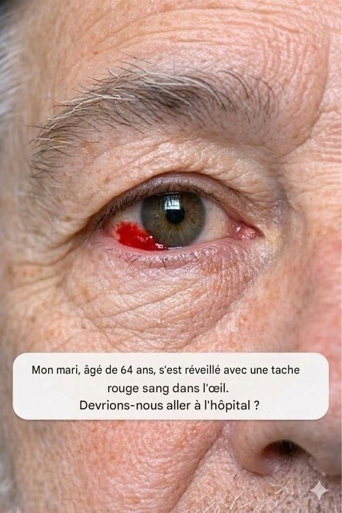 Mon mari de 64 ans s'est réveillé avec une tache rouge et saignante sur l'œil. Devrions-nous aller à l'hôpital ?